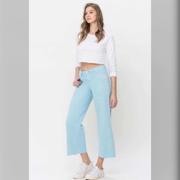 Vervet Pastel Turquoise Wide Leg Crop Jeans - Picture 2 of 7